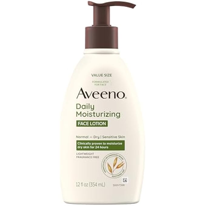 Aveeno DAILY MOISTURIZING FACE LOTION WITH SOOTHING PREBIOTIC OAT, GENTLE LOTION NOURISHES NORMAL TO DRY SKIN WITH MOISTURE, FACIAL LOTION FOR SENSITIVE SKIN, FRAGRANCE-FREE, 12 FL. OZ - Image 1